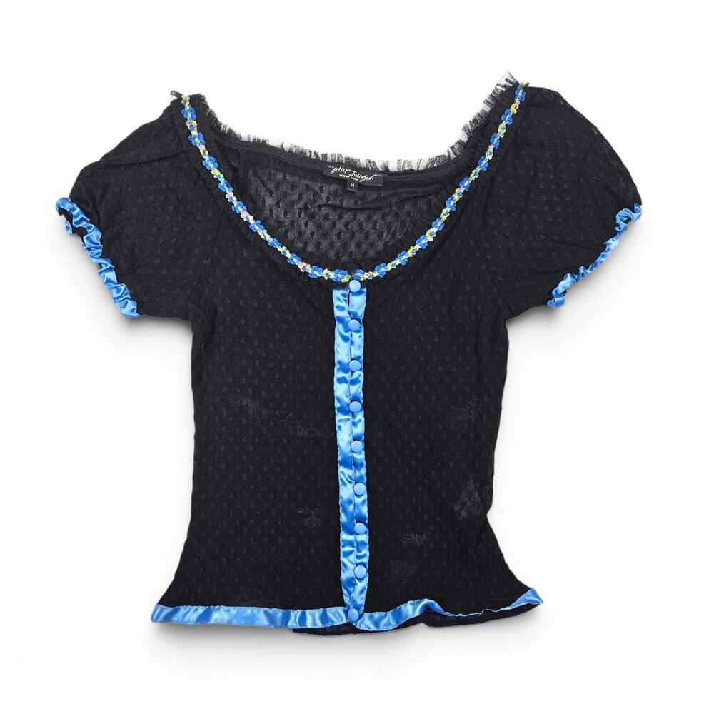 Vintage Y2k/90's Betsey Johnson Mesh Lace Top Coquette - Size Small